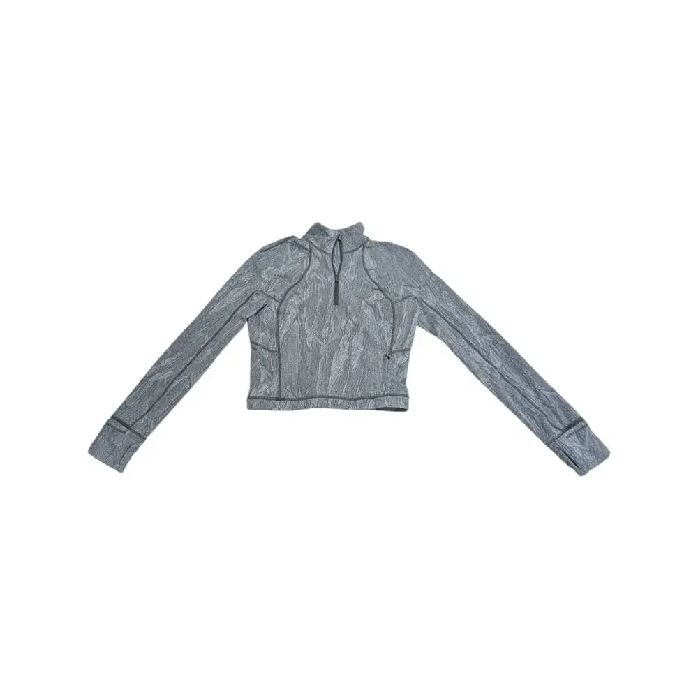 Lululemon Its Rulu Run Cropped Half Zip Jacket Pullover Reverberate Chevron Grey